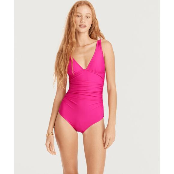 J. Crew Ruched V-Neck One-Piece Bathing Suit - Picture 1 of 8